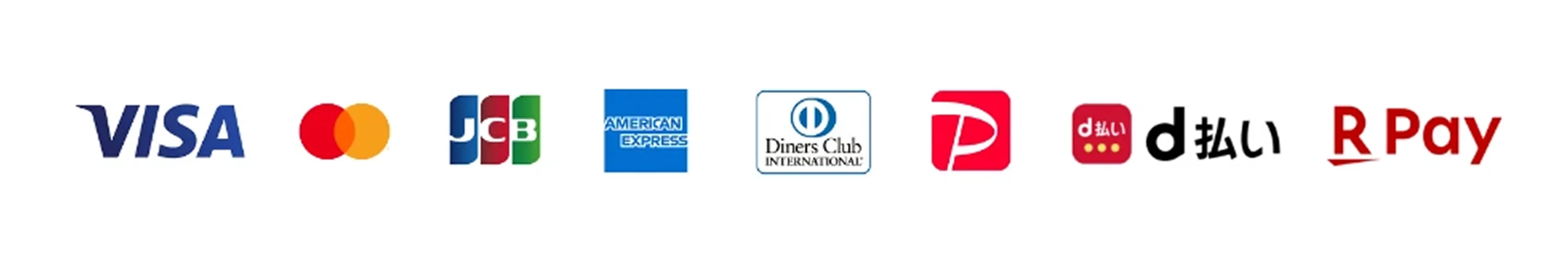 使用可能な支払い方法：VISA・Mastercard・JCB・AMEX・Diners Club・PayPay・d払い・R Pay